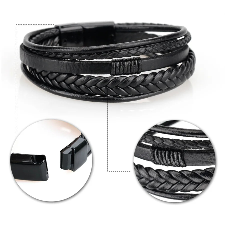 Leather Bracelets For Men Stainless Steel