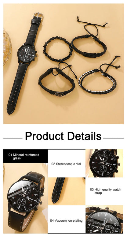 Luxury Leather Watch and Set of assorted bracelets