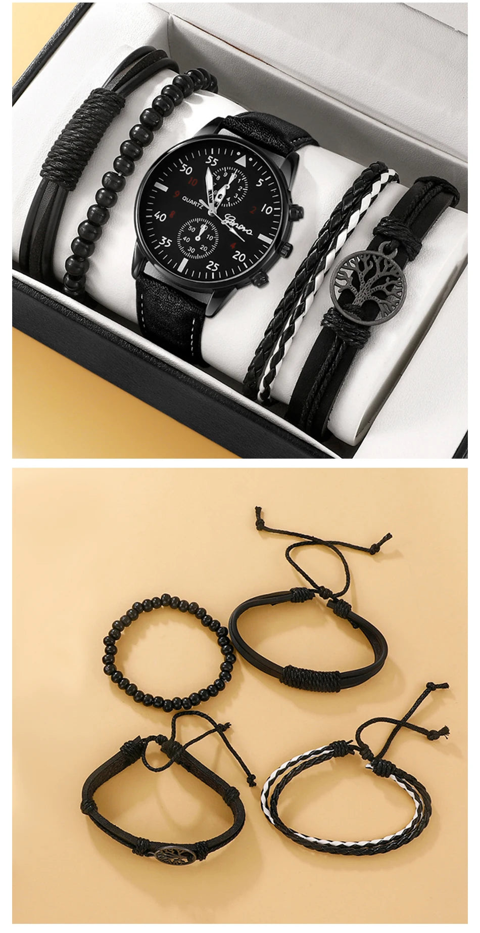 Luxury Leather Watch and Set of assorted bracelets