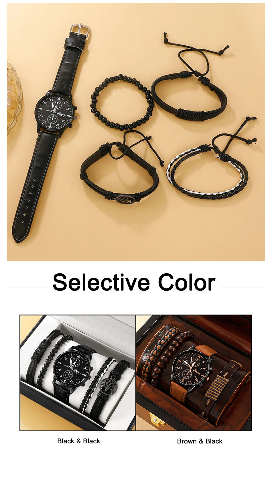 Luxury Leather Watch and Set of assorted bracelets