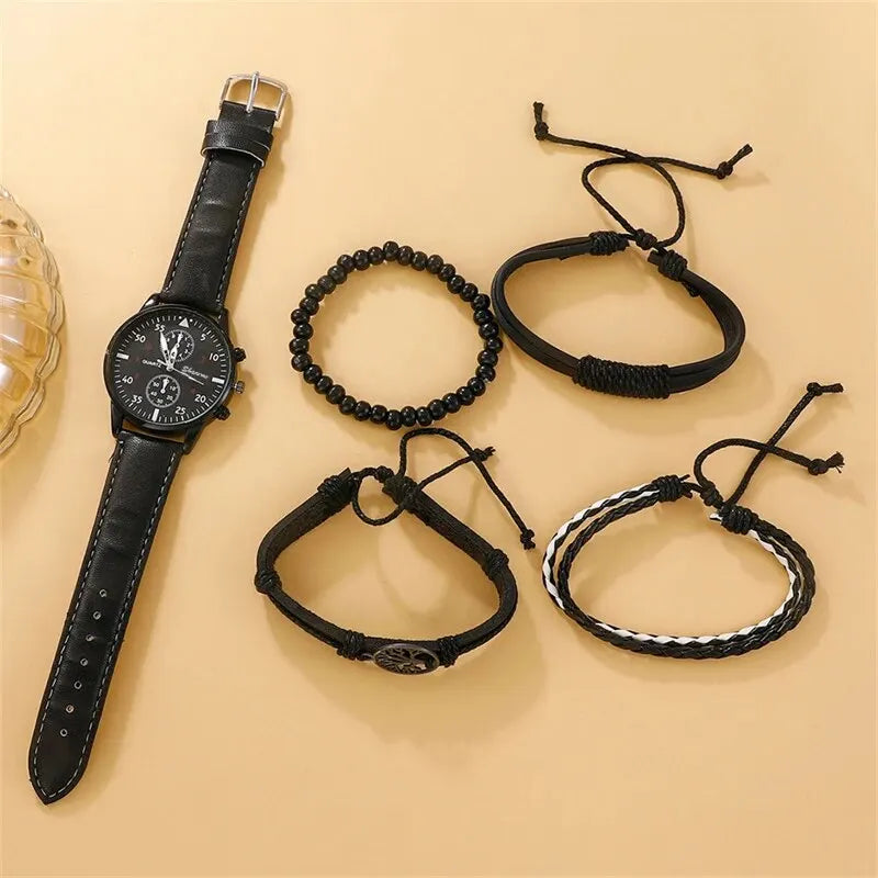 Luxury Leather Watch and Set of assorted bracelets