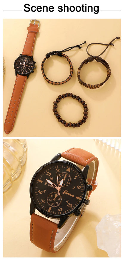 Luxury Leather Watch and Set of assorted bracelets