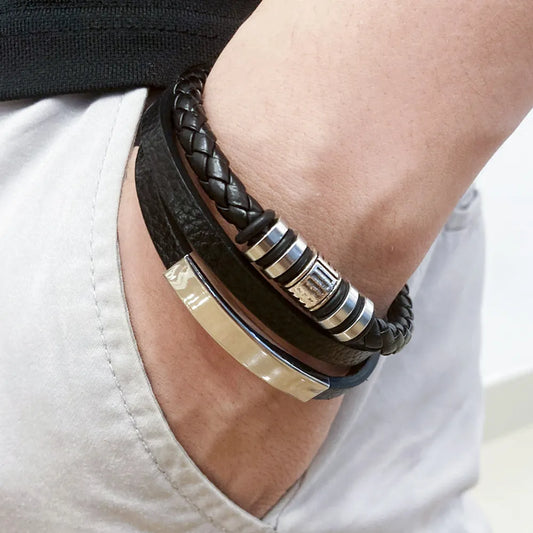 Leather Bracelets For Men Stainless Steel